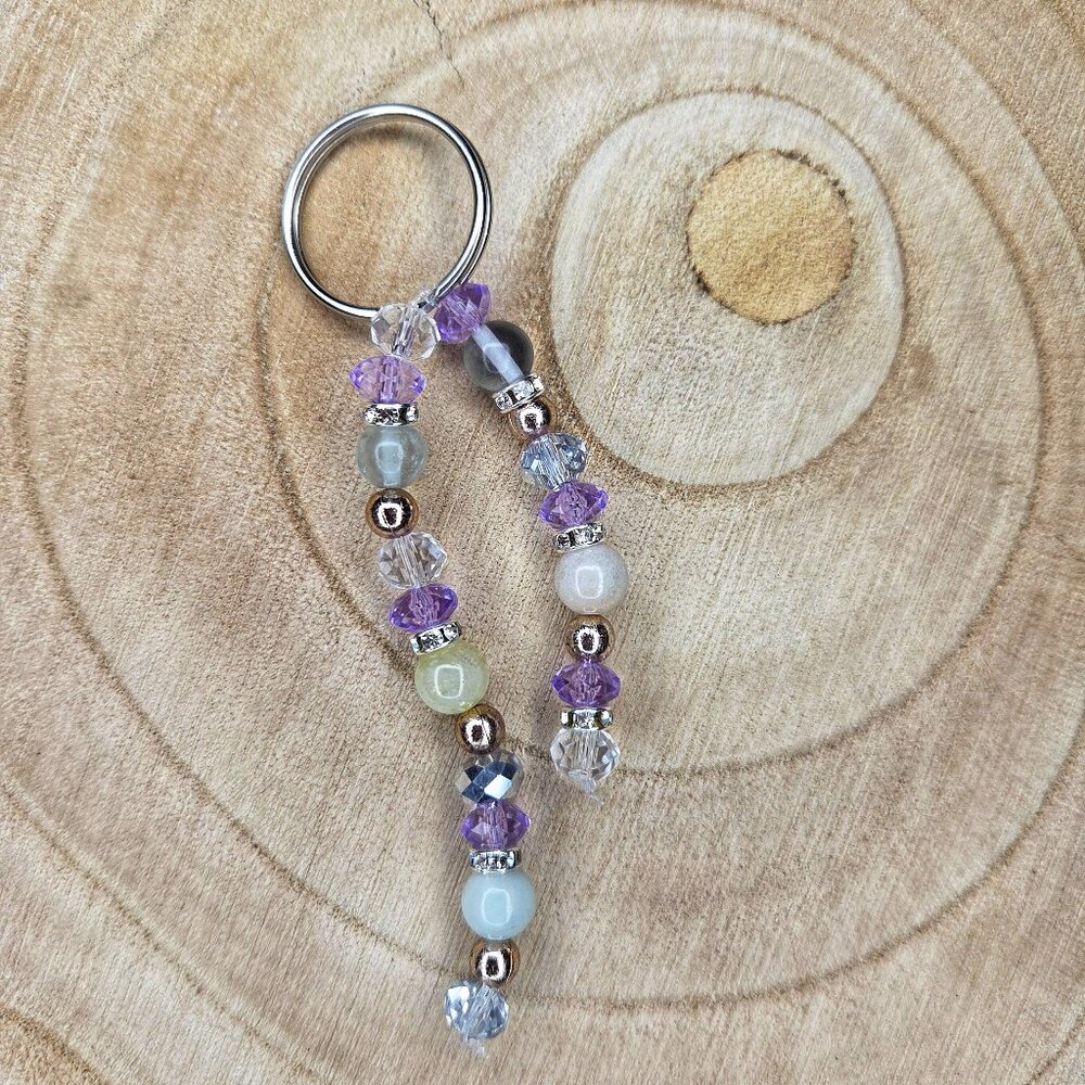 Fluorite, Amazonite, Sunstone, Citrine Gemstone Beaded Keychain